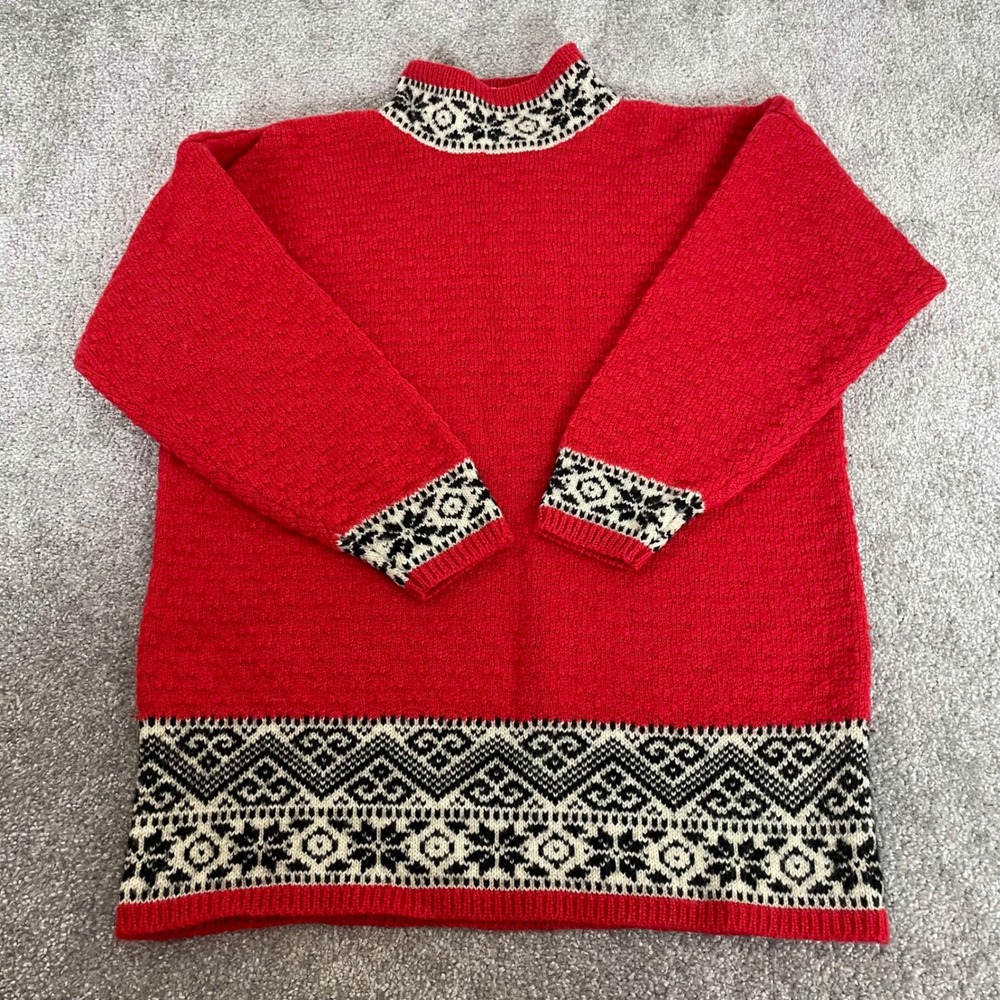 Vintage GAP Wool Sweater Womens Medium Nordic Fair Isle Mock Neck 90s